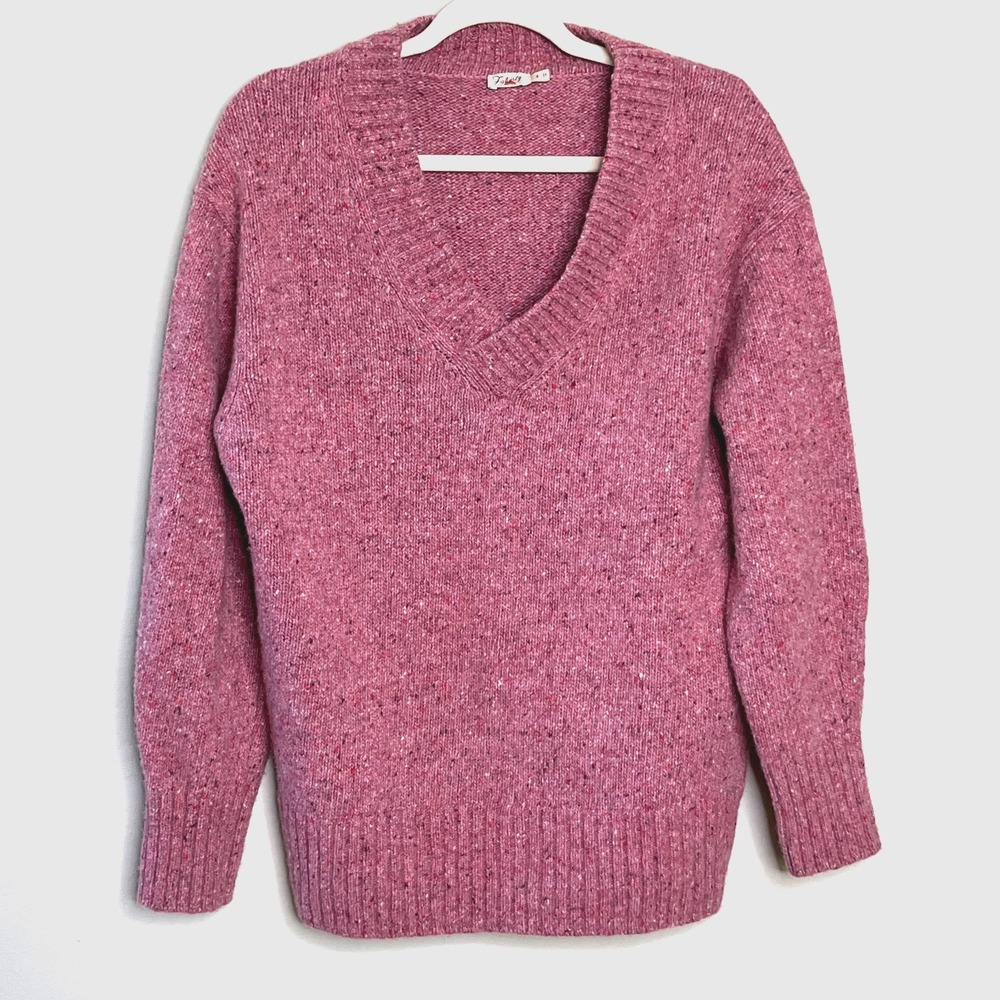 Faherty Driftwood Donegal Merino Wool Blend Sweater Oversized S Pink V-Neck Soft